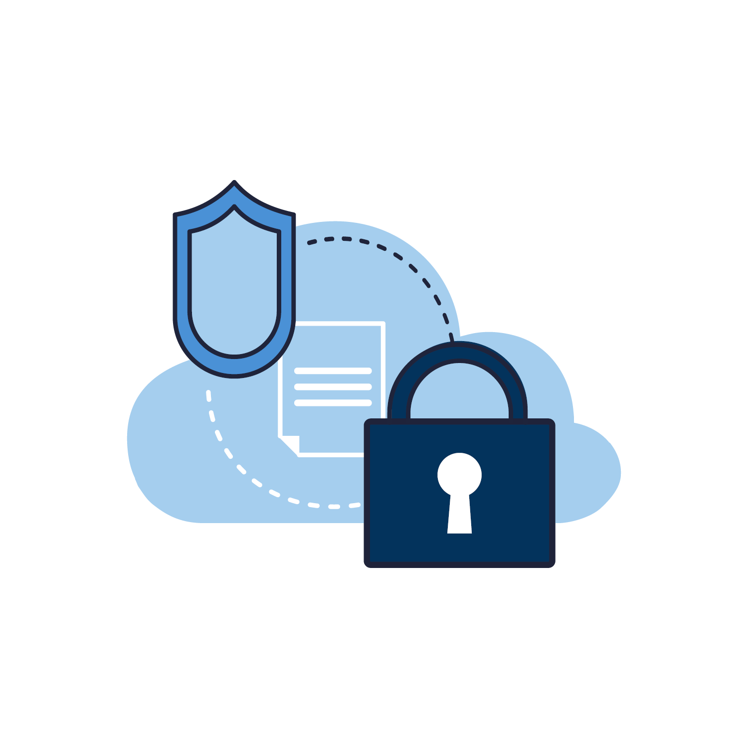 Graphic illustration of a cloud with a lock displaying Secured Government Document Management & cloud storage