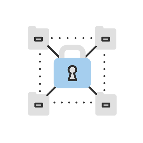 Graphic illustration of a lock protecting files with secure government cloud storage